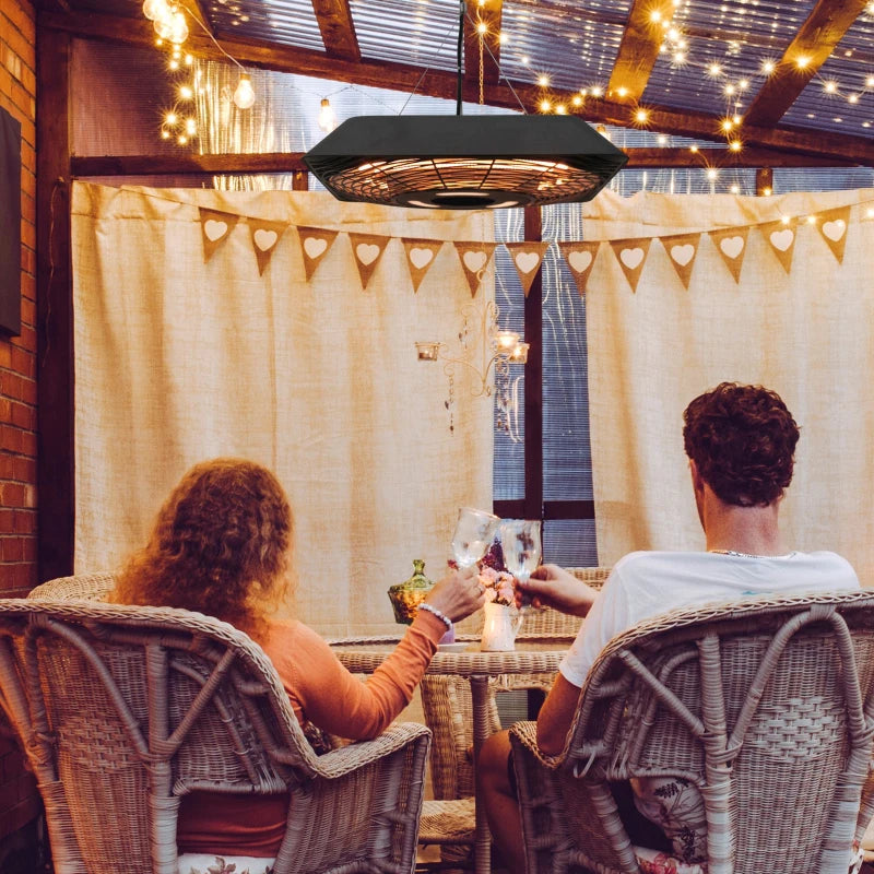 2000W Electric Hanging Patio Heater - Ceiling Mounted Halogen Indoor/Outdoor Heating with Remote Control - Durable Aluminium Design