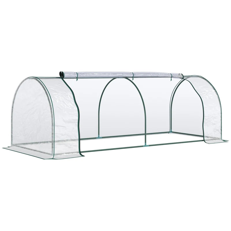 Green Steel Frame PVC Tunnel Greenhouse for Garden, 250x100x80cm