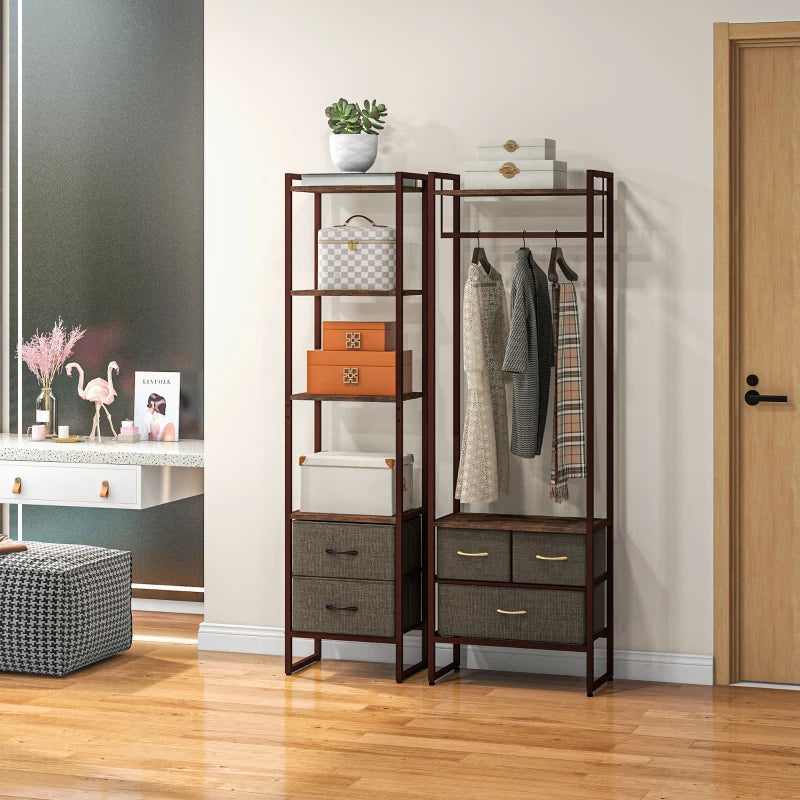 Four-Tier Industrial Display Shelf with Bottom Drawers - Rustic Storage Solution for Home and Office Decor