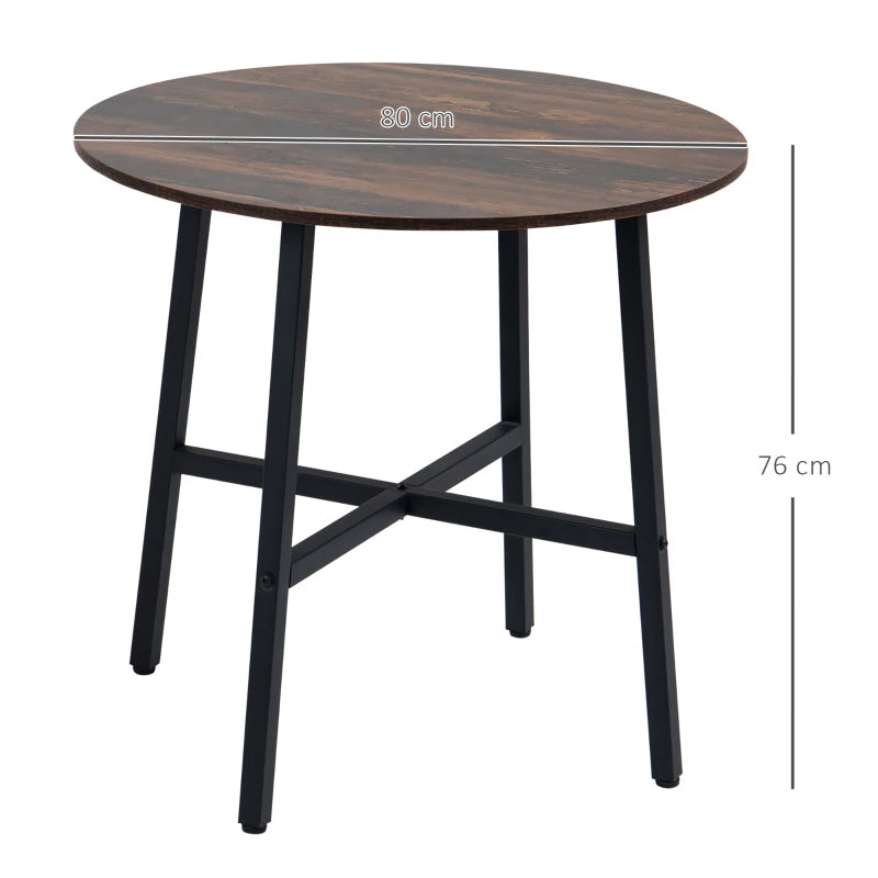 85cm Round Dining Table - Industrial Style Kitchen Table with Rustic Brown Finish & Sturdy Steel Legs