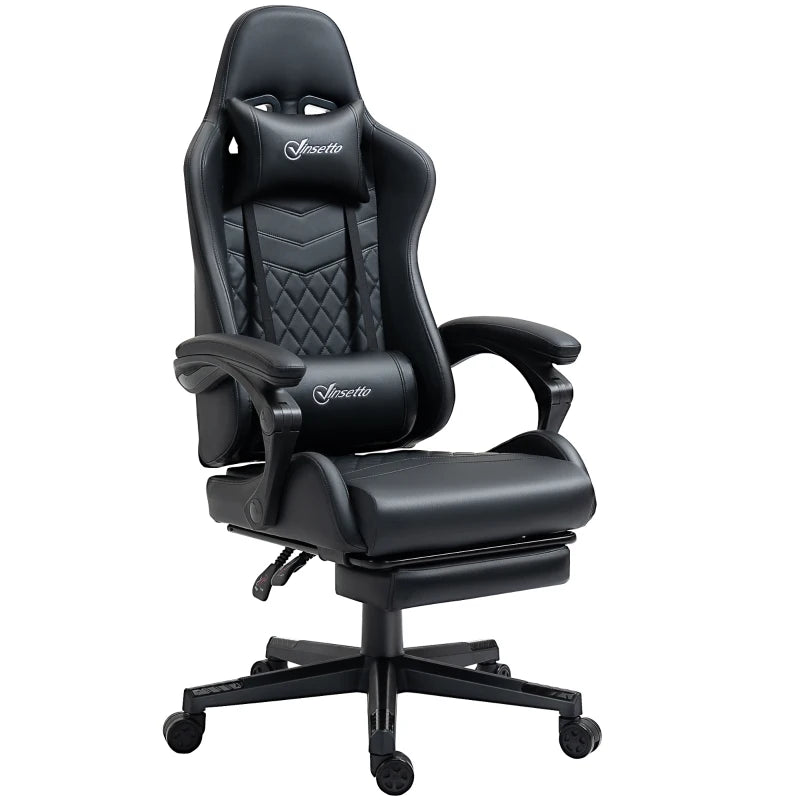 Vinsetto Gaming Chair with Footrest - 130° Recline, Lumbar Support, Adjustable Height - Ergonomic Black Desk Chair for Adults