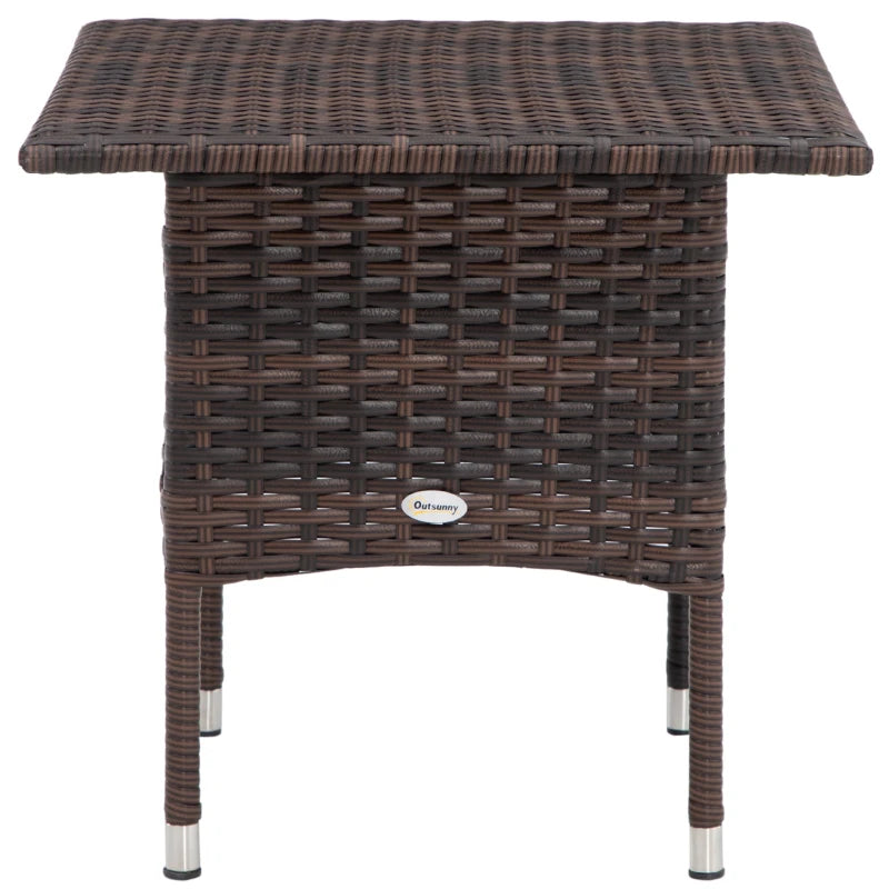 Brown Rattan Outdoor Side Table with Woven Top - Patio & Garden Furniture