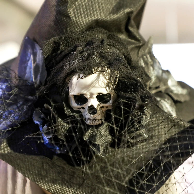 170 cm Animated Life Size Witch with Glowing LED Eyes - Spooky Halloween Decoration, Battery Operated Indoor Party Prop