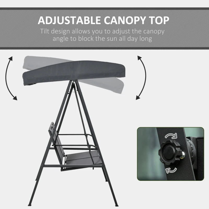 Dark Grey 2-Seater Outdoor Swing Chair with Adjustable Canopy