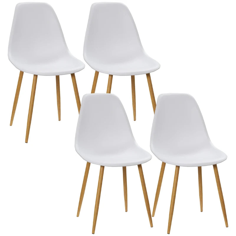 Modern Dining Chairs Set of 4 - Stylish Kitchen Chairs with Backrest & Steel Legs for Dining Room & Living Room - White