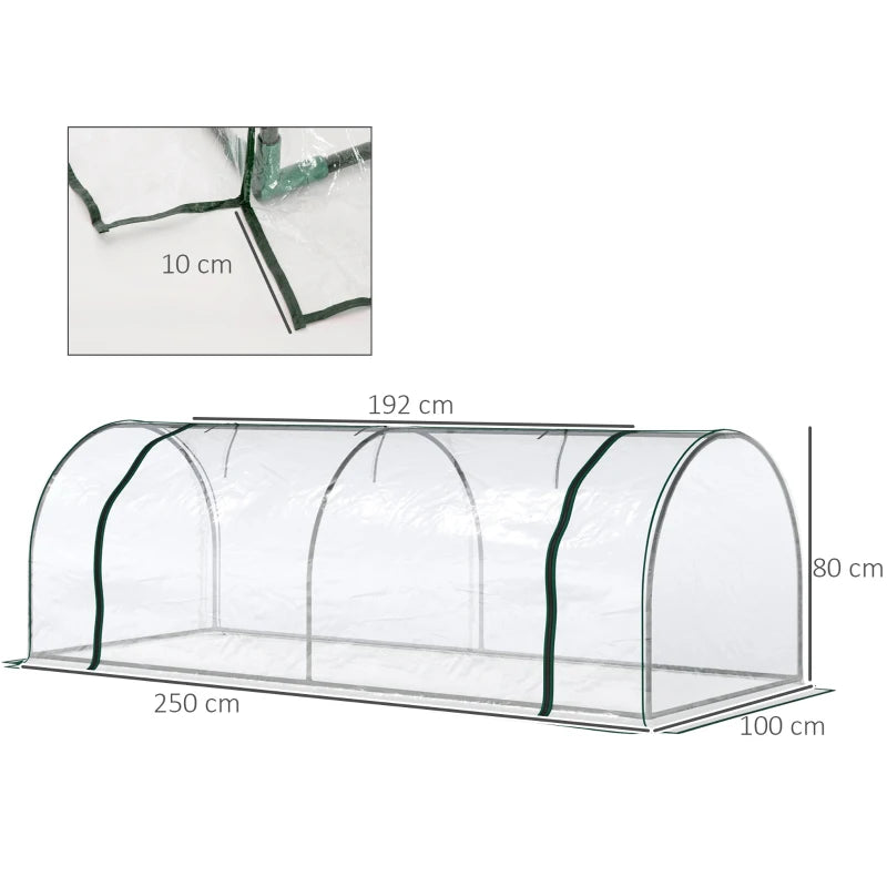 Green Steel Frame PVC Tunnel Greenhouse for Garden, 250x100x80cm