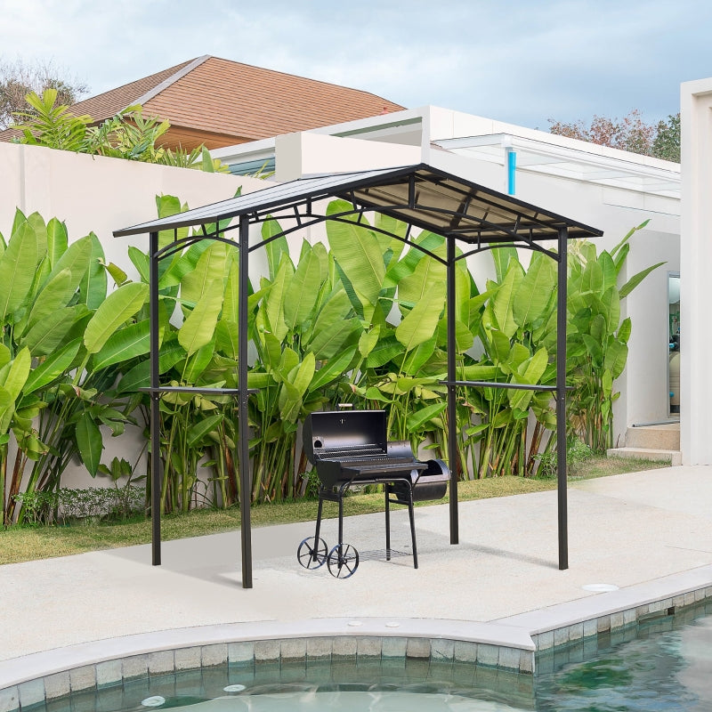 8x5ft Outdoor BBQ Gazebo Tent with Hardtop Roof - Charcoal Grey