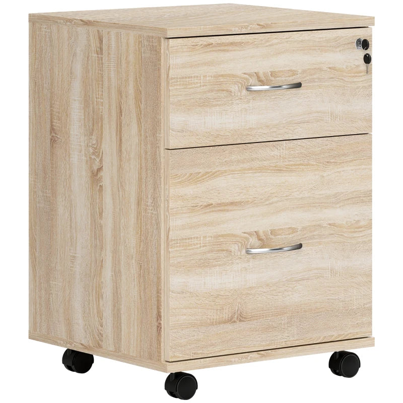 Lockable Two Drawer Filing Cabinet - Stylish Wood-Effect Storage Solution for Home or Office Organization