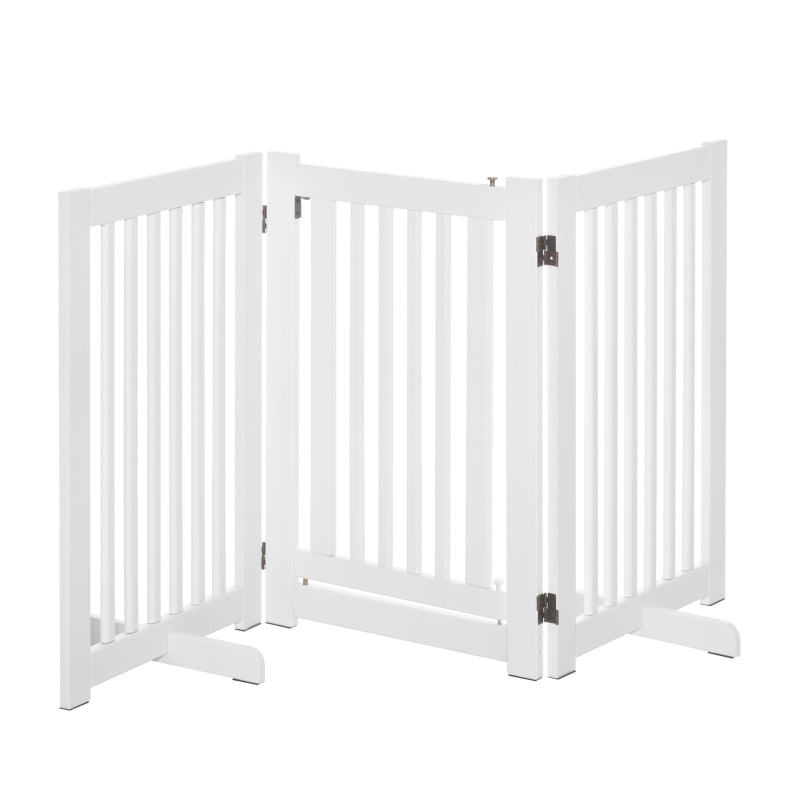 PawHut Freestanding Expandable Dog Gate - MDF Wood Pet Barrier with Latch Door for Doorway - White