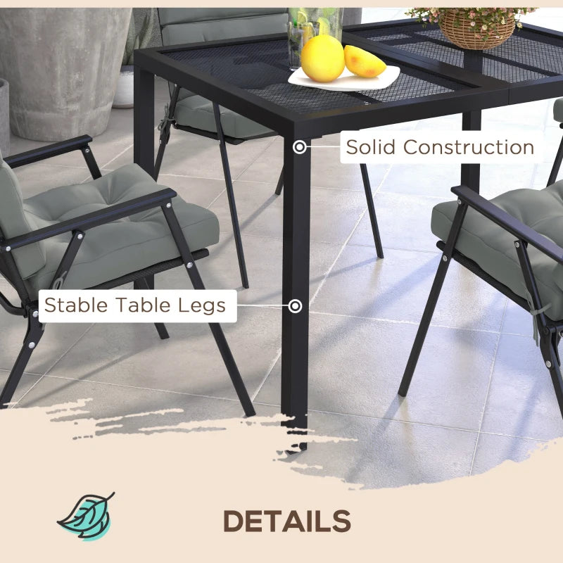 Grey Steel Garden Table with Wired Top - 4 Seater