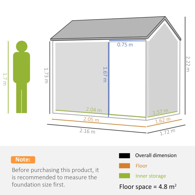 7x6ft Dark Grey Galvanised Garden Shed with Latch - Durable Outdoor Storage Solution
