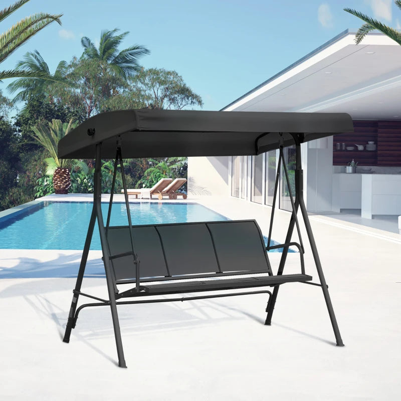 Black 3-Seater Garden Swing Chair with Canopy