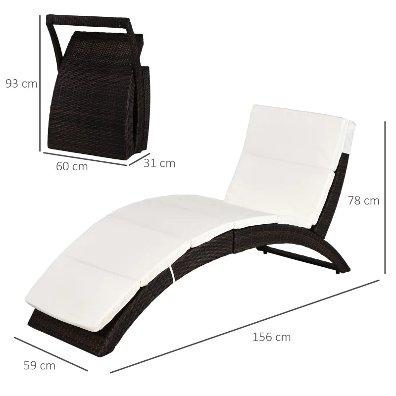 Brown Foldable Rattan Sun Lounger with Cushion