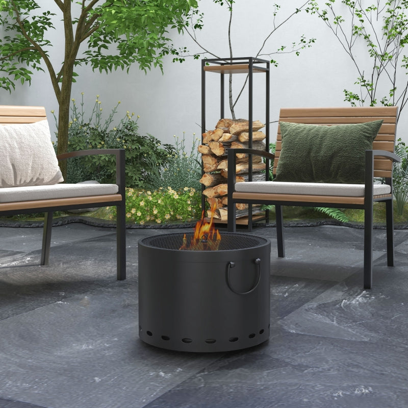 Portable 38cm Dark Grey Smokeless Fire Pit with Spark Screen and Poker - Low Smoke Wood Burning Bonfire Stove for Garden, Patio, and Picnic