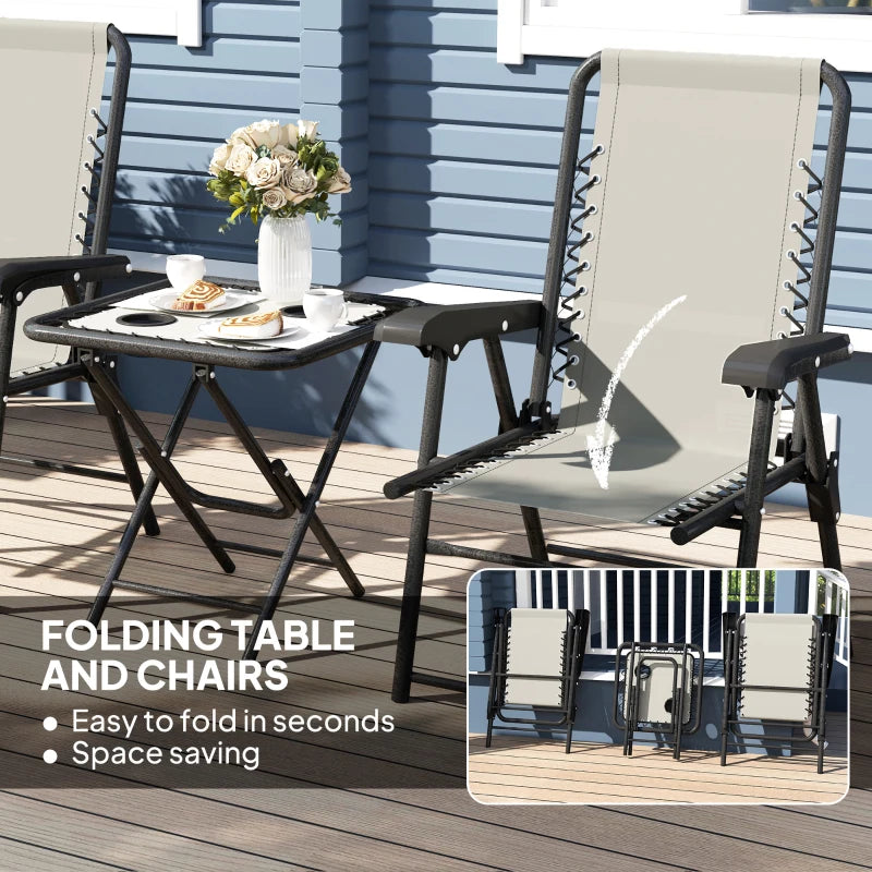 Three-Piece Dark Grey Garden Table and Chair Set - Outdoor Furniture, Compact Size