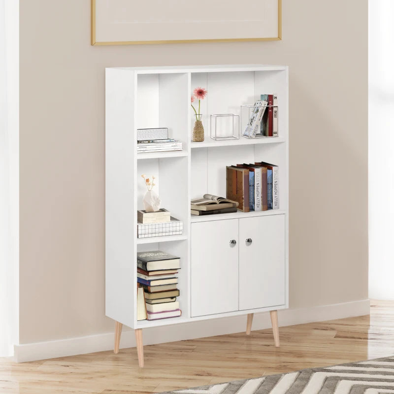 Modern White Sideboard Storage Cabinet with 2 Doors & 5 Compartments - Stylish Wooden Bookcase for Living Room, Bedroom, Kitchen - 80x23x123 cm