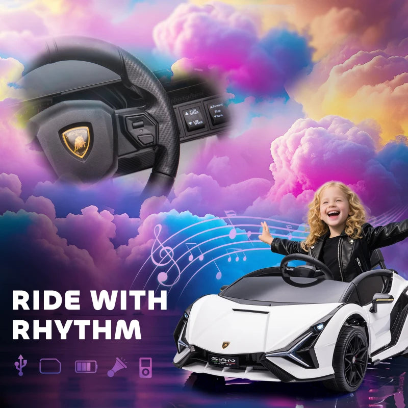 Lamborghini Sian 12V Electric Kids Car - Licensed Toy with Remote Control, Music, Lights & MP3 for Ages 3-5 - White