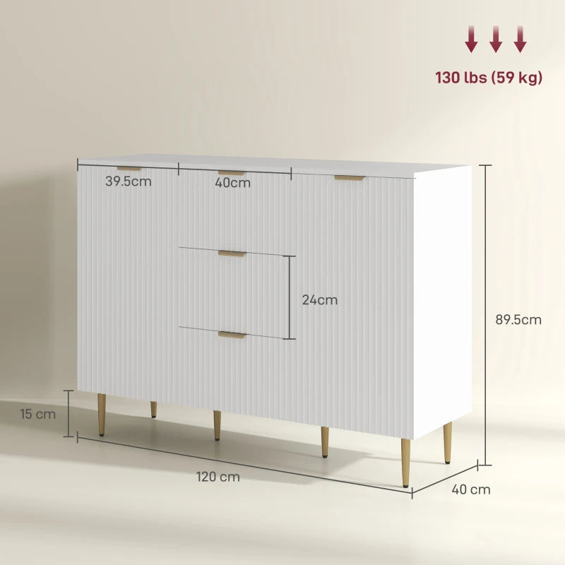 Modern 2-Door White Sideboard with 3 Drawers & Adjustable Shelves - Stylish Storage Solution for Living Room or Dining Room