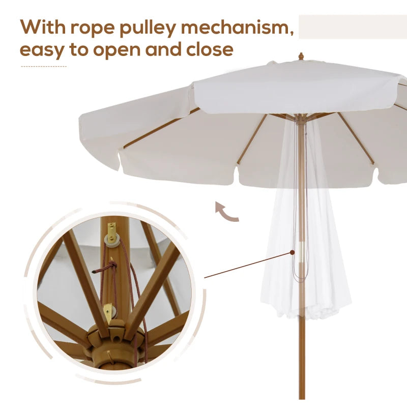 3.3m Cream White Garden Parasol Umbrella - Outdoor Sun Shade Canopy with 8 Bamboo Ribs and Wooden Pole