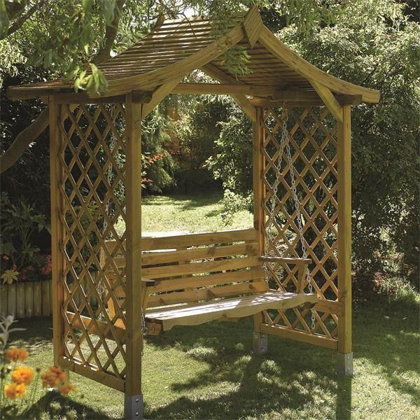 Wooden Garden Arbour With Swing Seat