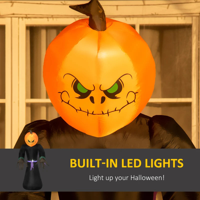2.1m Inflatable Pumpkin Ghost Head Monster with 6 LED Lights - Halloween Blow Up Yard Decoration for Spooky Holiday Fun
