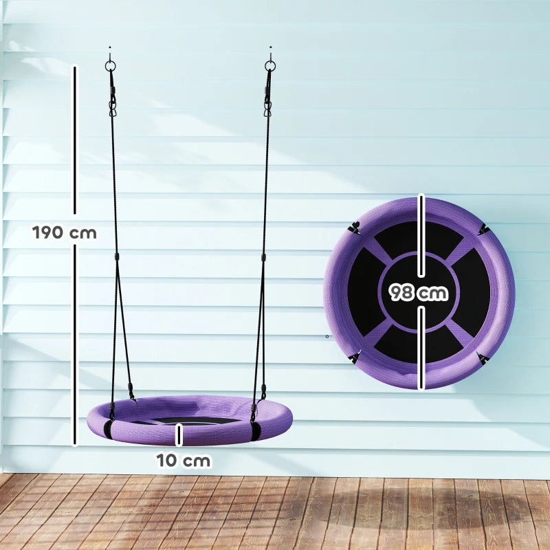 Kids 100cm Diameter Nest Swing Seat with Adjustable Ropes for Outdoor Fun Purple