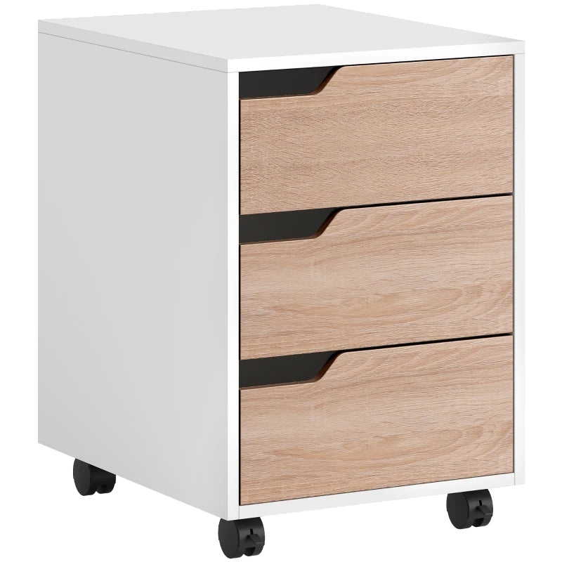 3 Drawer Mobile File Cabinet on Wheels - Vertical Oak Filing Cabinet for Home Office Organization