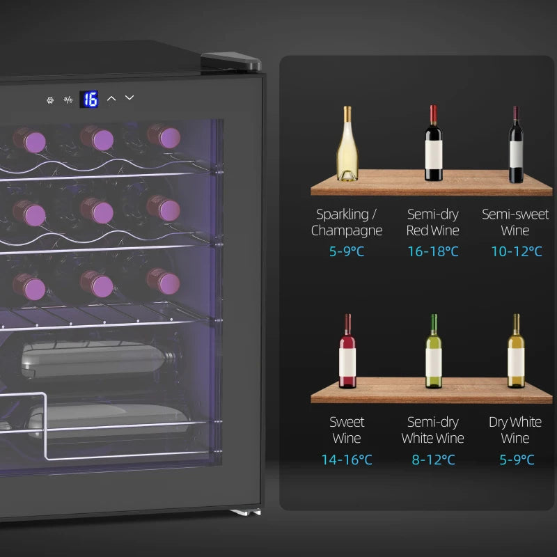 42L 16-Bottle Black Wine Cooler Fridge - Perfect for Home, Compact Design, Energy Efficient, Ideal for Wine Lovers