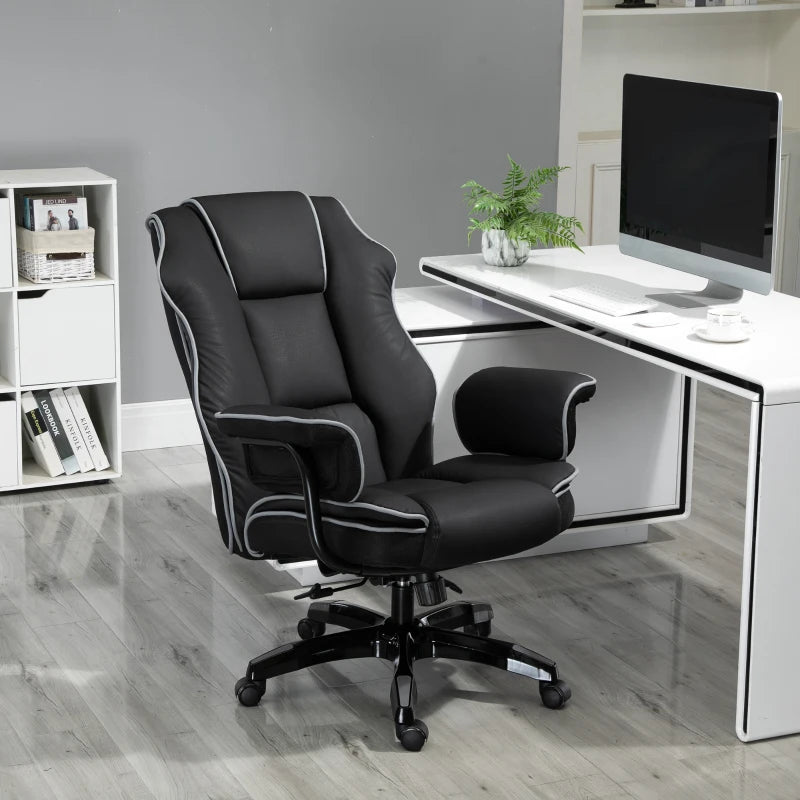 Vinsetto Black/White Faux Leather Executive Office Chair with Contrast Piping - Ergonomic Design for Comfort and Style