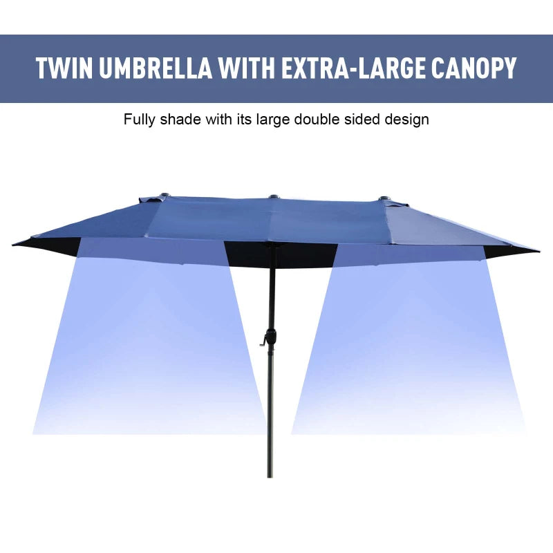 Blue Double-Sided Patio Umbrella - 2.7m Diameter