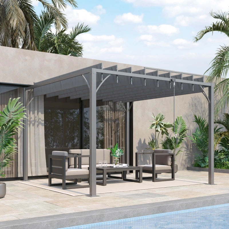 Grey Aluminium 3m x 3m Retractable Roof Patio Pergola - Hard Top/Heavy Duty Metal Pergola