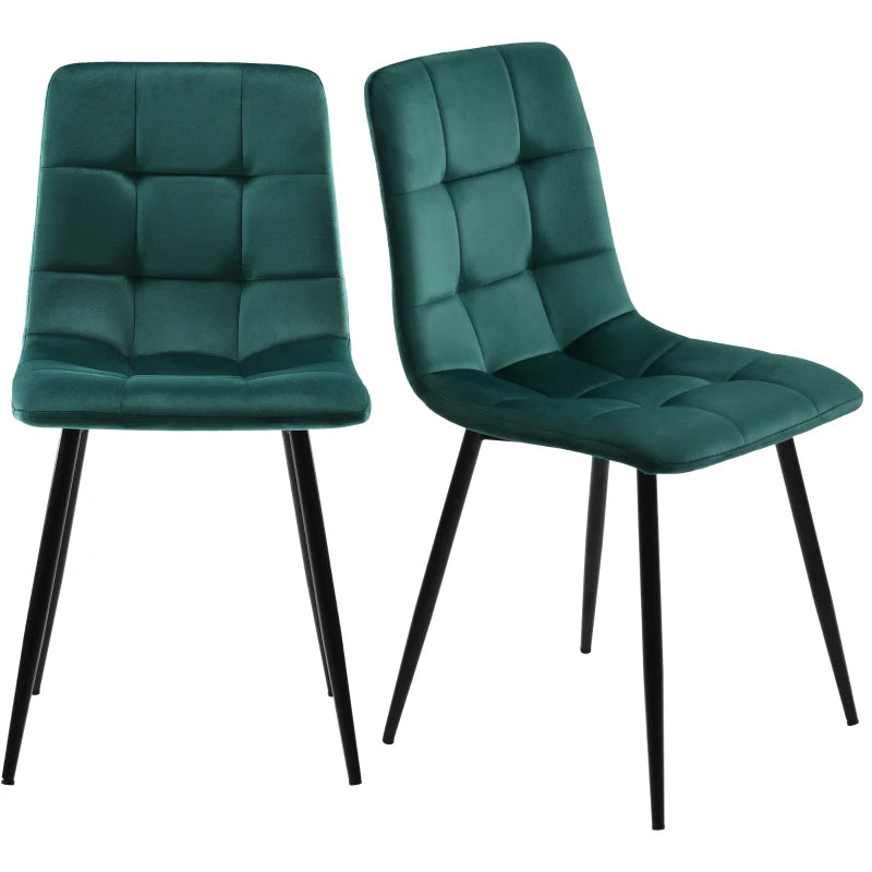 Set of 4 Green Velvet Upholstered Dining Chairs with Metal Frame & Backrest - Stylish 44x41x86 cm Design