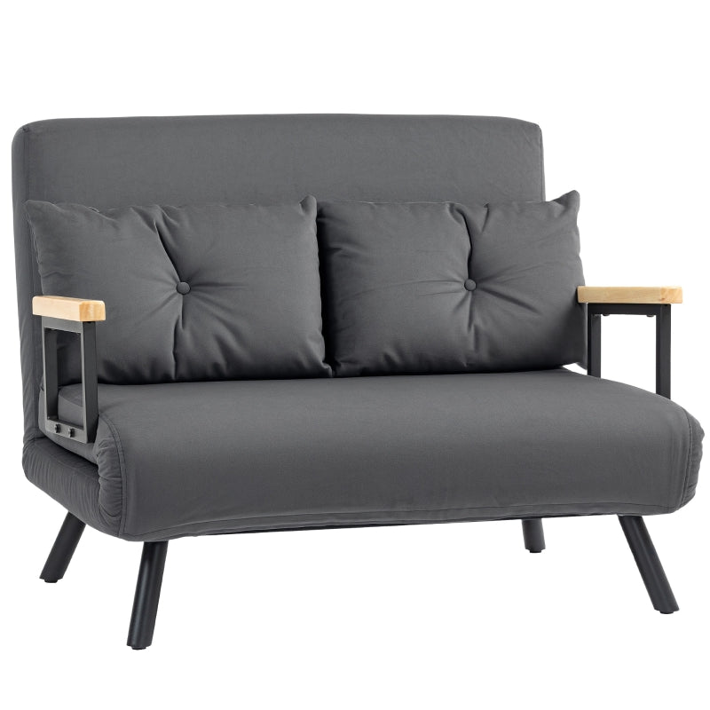 Luxurious Velvet-Feel Double Sofa Bed with Pillows in Dark Grey - Versatile 4-in-1 Design