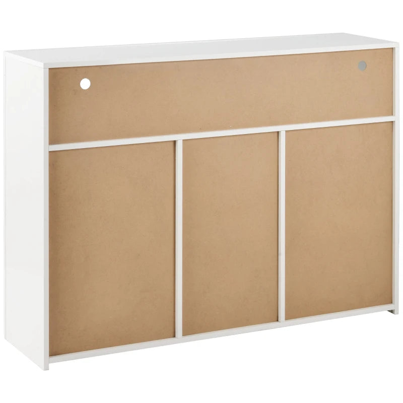 Modern White Sideboard Cabinet with LED Lights - High Gloss 3-Door Kitchen Unit, Remote Control, 130x35x95 cm