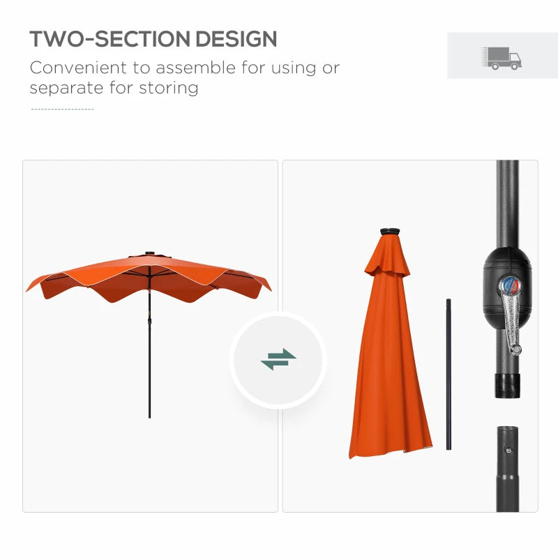 Orange Solar LED Patio Umbrella, Tilt & Crank, 3x3m