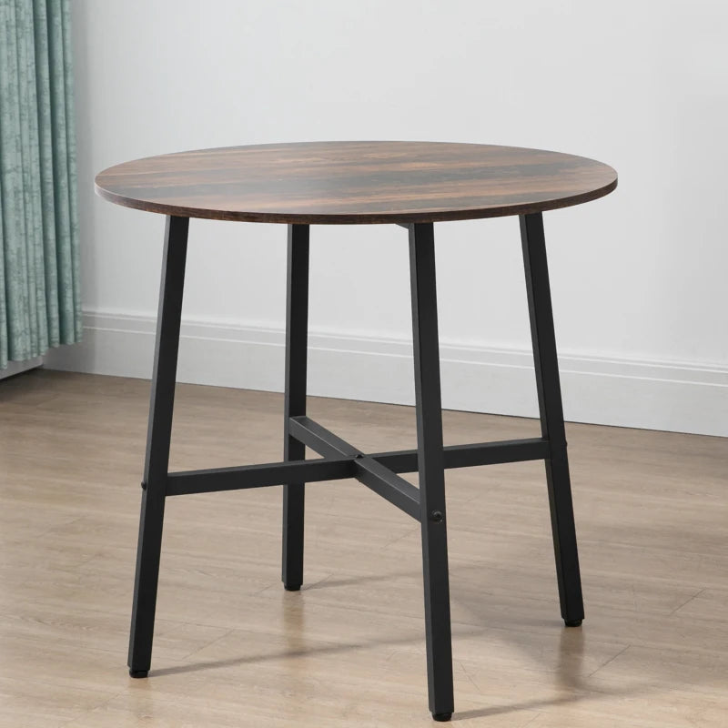 85cm Round Dining Table - Industrial Style Kitchen Table with Rustic Brown Finish & Sturdy Steel Legs