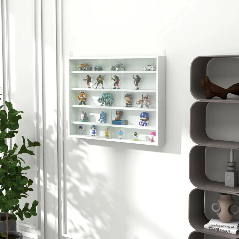 5-Tier Wall Display Shelf Unit with 4 Adjustable Shelves & Glass Doors - White Cabinet for Home Office Ornaments 60x80cm