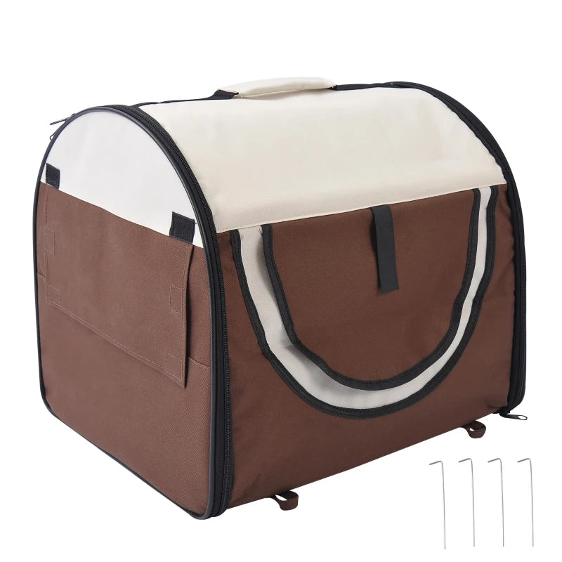 Folding Fabric Soft Pet Crate - Brown, 46L x 36W x 41H cm - Portable, Lightweight, Ideal for Dogs & Cats