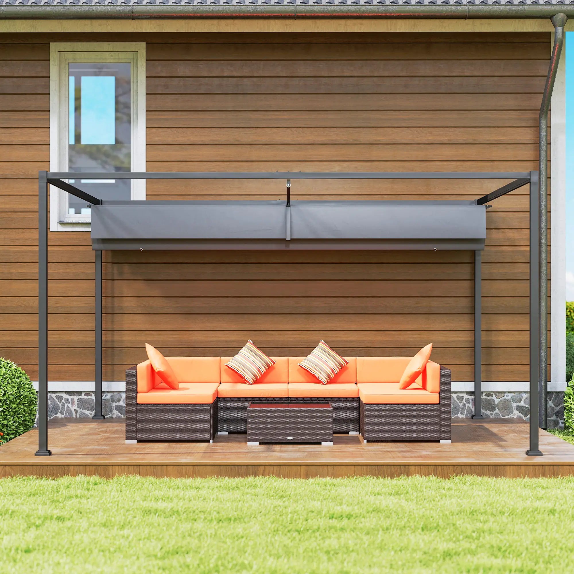 4m x 3m Dark Grey Metal Rectangular Pergola