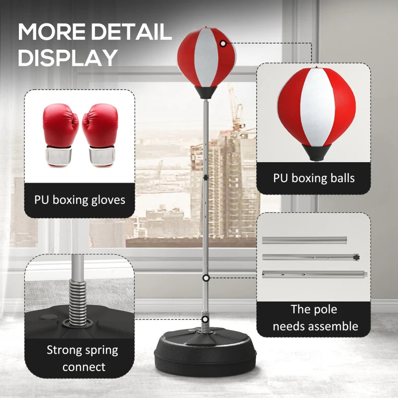 Adjustable Height Boxing Bag Set with Stand for Home Fitness Training Red