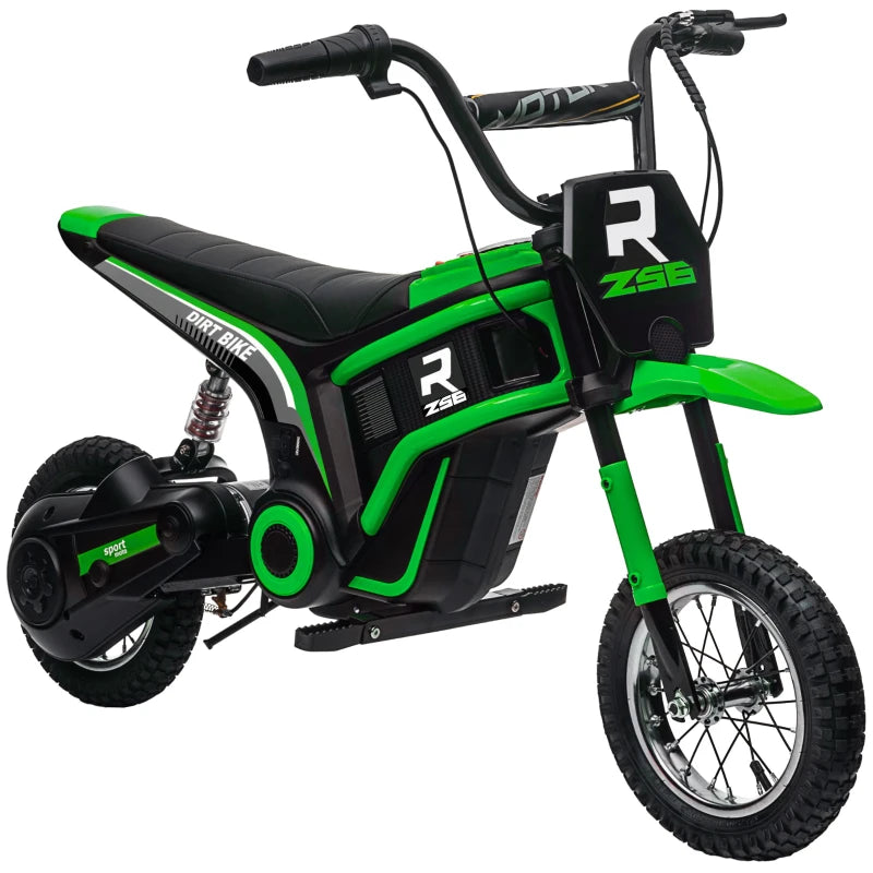 24V Electric Motorbike for Kids with Twist Grip Throttle Music Horn 12 Inch Tyres Green