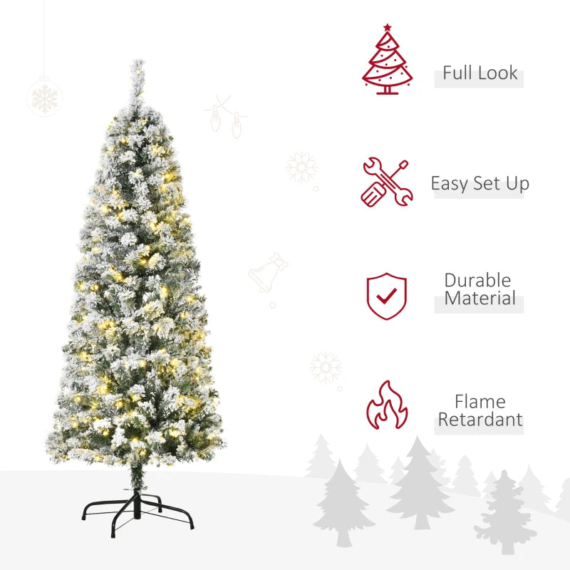5FT Prelit Snow Flocked Christmas Tree with Warm White LED Lights - Festive Green & White Holiday Home Decoration