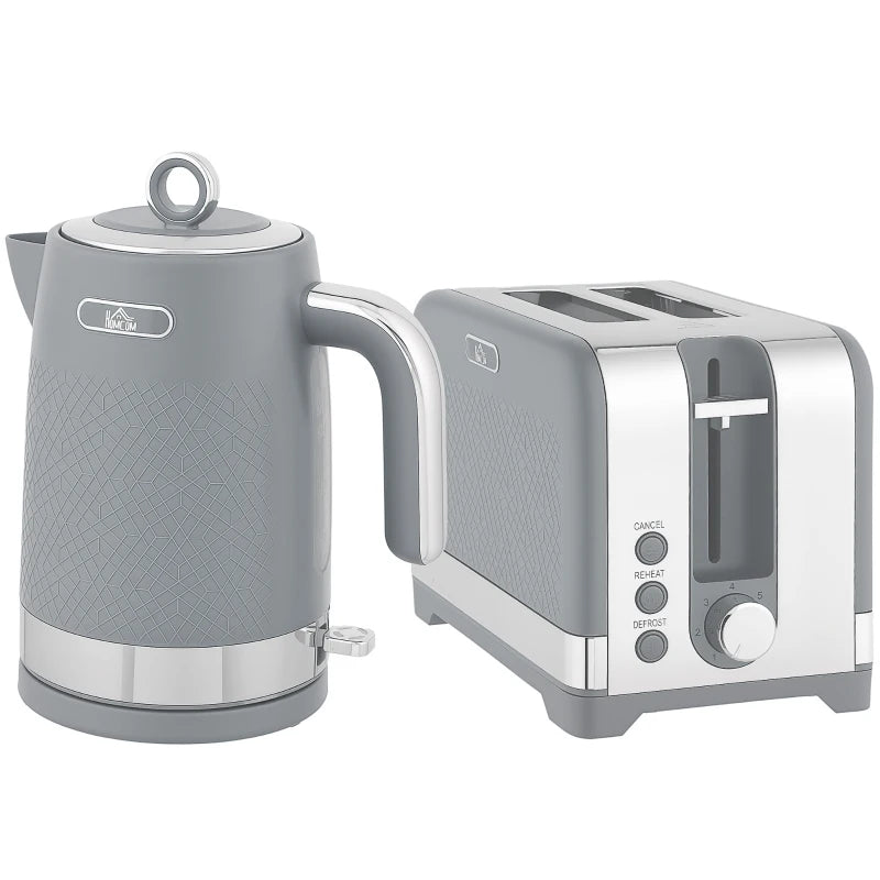 Sleek Grey Textured Kettle and Toaster Set - Modern Kitchen Appliances for Stylish Home Decor