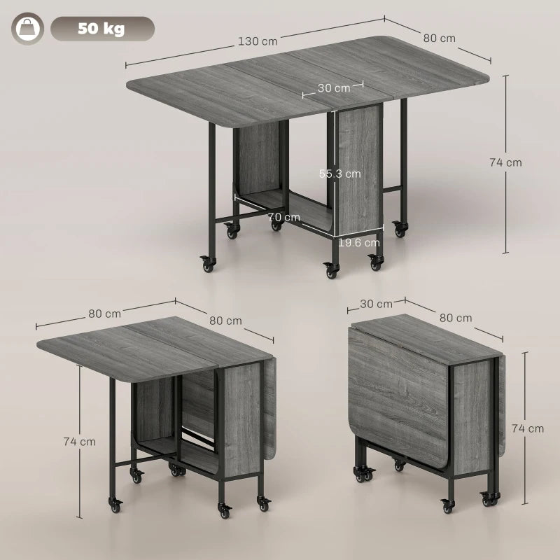 Stylish Six-Person Drop Leaf Dining Table in Grey and Black - Perfect for Small Spaces and Modern Homes