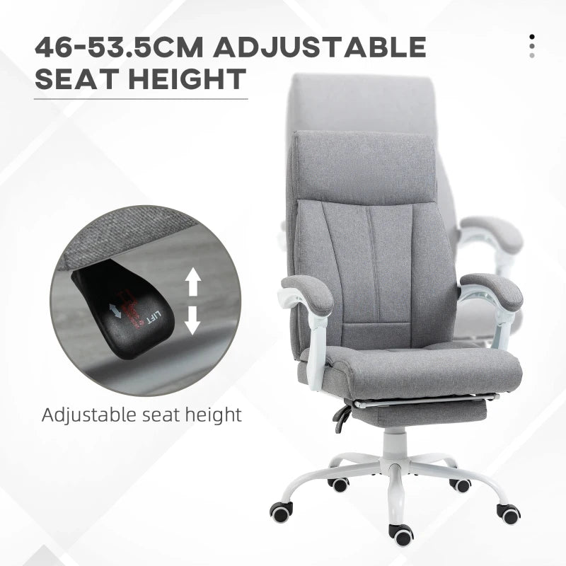 Vinsetto Ergonomic Office Chair with 155° Recline, Adjustable Height, Footrest & Swivel Wheels - Grey Fabric Study Chair