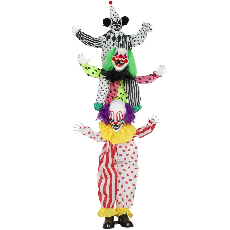 Life Size Stackable Animated Clown with Red Light Up Eyes - Scary Sound Activated Halloween Decoration, Battery Operated Indoor Prop