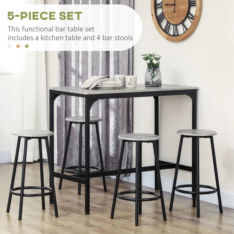 Five Piece Industrial Style Bar Table Set Grey and Black
