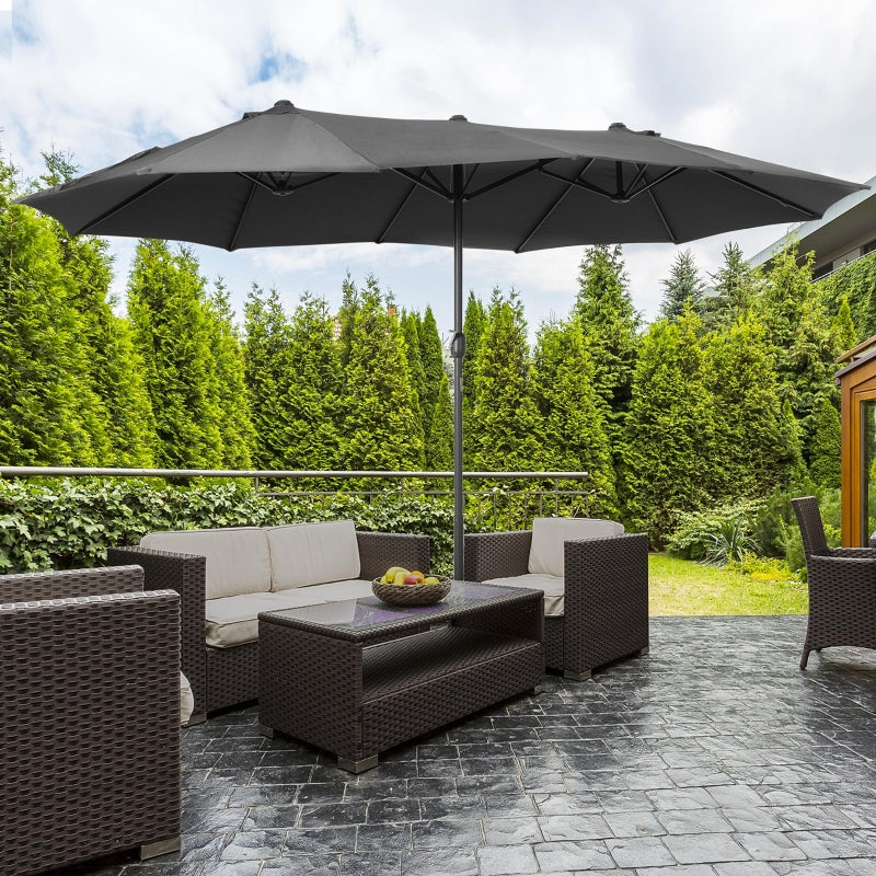 Double-sided Grey Sun Umbrella Canopy - 4.6M Crank Sun Shade