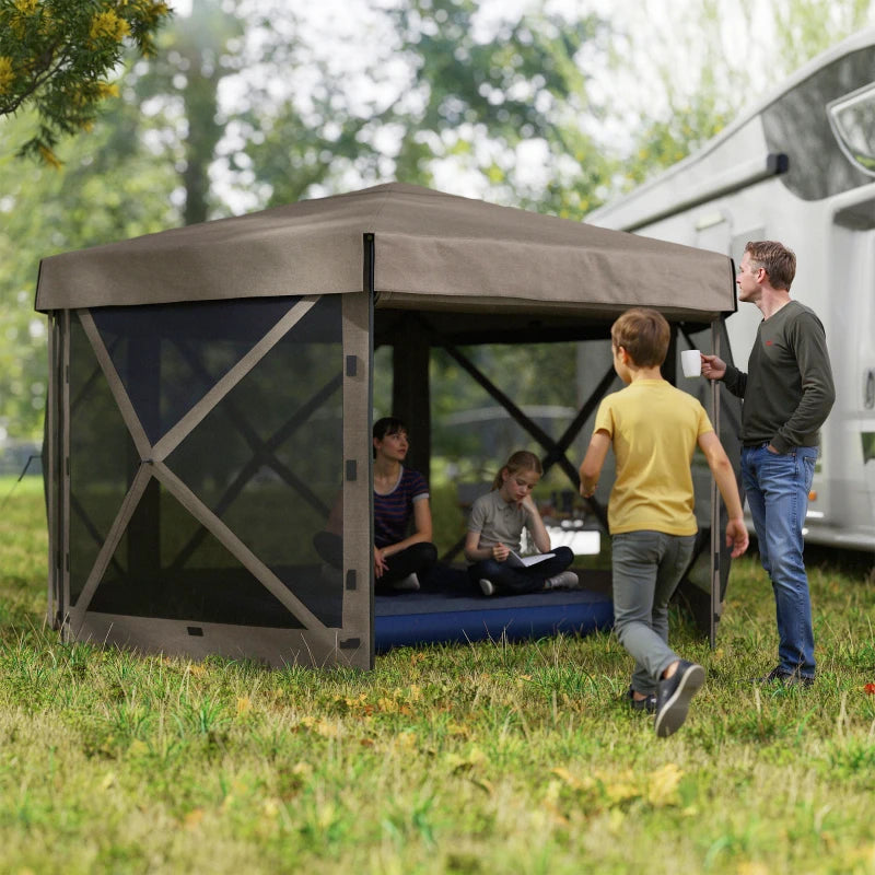 3x3m Brown Hexagon Pop Up Gazebo - Waterproof, UV Resistant Party Tent with Netting & Carry Bag for Garden and Patio