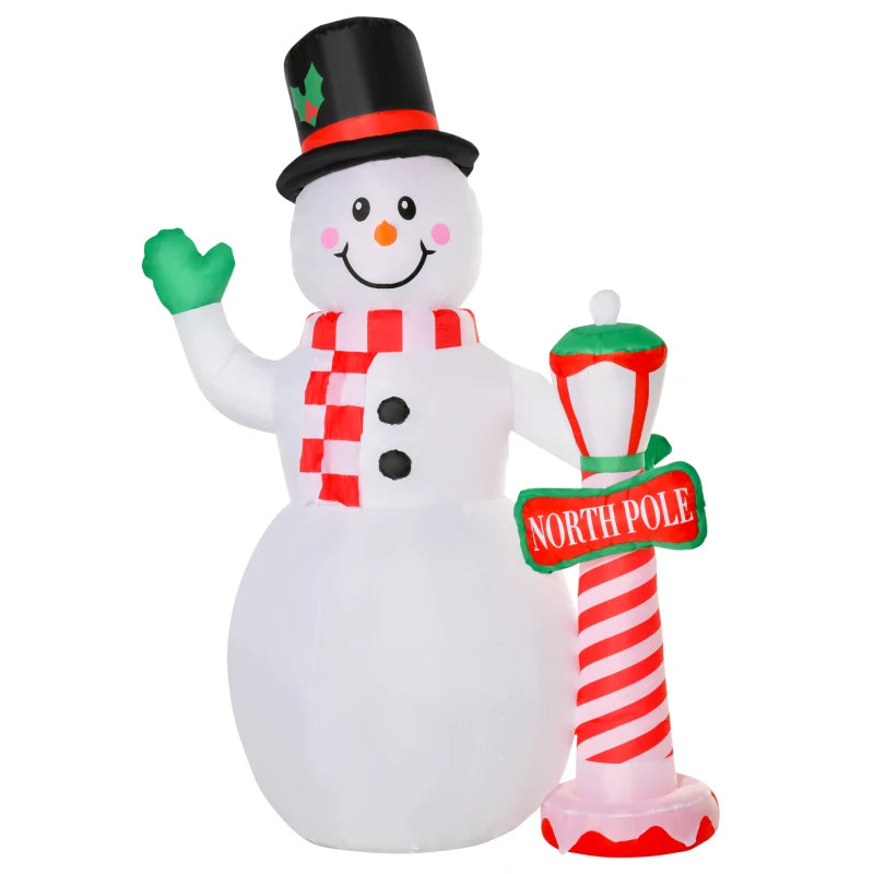 8ft Tall Inflatable Snowman with Street Lamp - Lighted Christmas Decoration for Indoor Outdoor Garden Lawn Party
